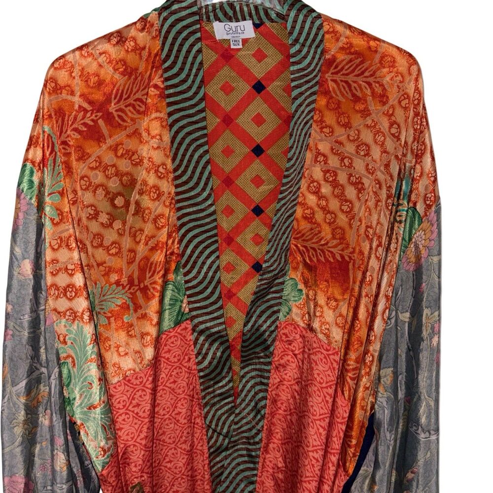 Guru For Life Silk Kimono Robe Women's One Size Colorful Patchwork Mixed Print